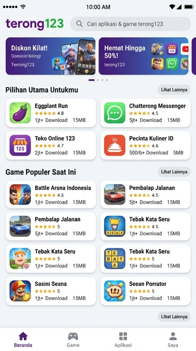 Tampilan katalog aplikasi terong123